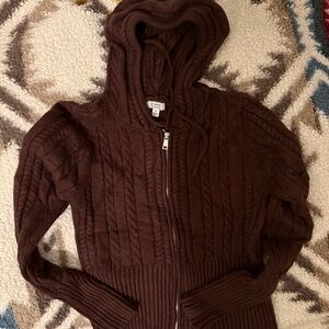Cozy Brown Cable Knit Hooded Cardigan